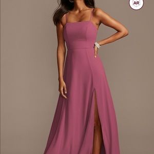 SPAGHETTI STRAP CHIFFON BRIDESMAID DRESS WITH SLIT